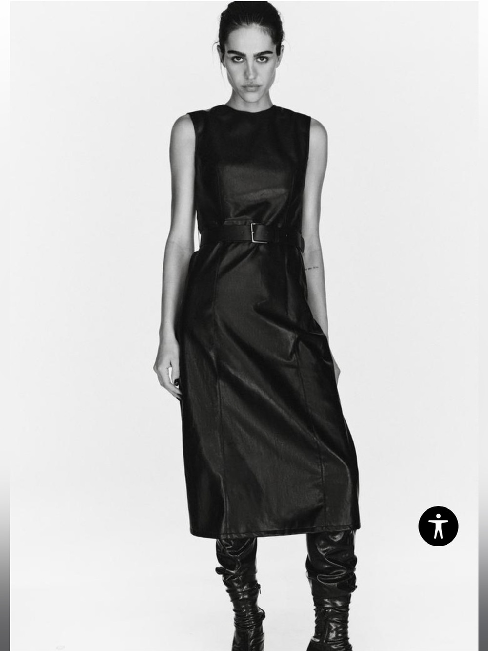 NWOT ZARA Vegan Leather Classic Midi Dress with Belt